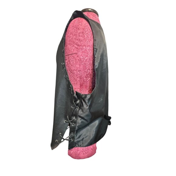 Plus Factor Black Faux Leather Vest Biker Lace-Up Snap Front - Picture 7 of 14